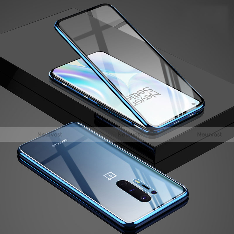 Luxury Aluminum Metal Frame Mirror Cover Case 360 Degrees T02 for OnePlus 8 Pro Blue
