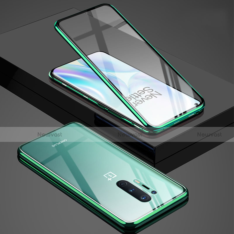 Luxury Aluminum Metal Frame Mirror Cover Case 360 Degrees T02 for OnePlus 8 Pro Green