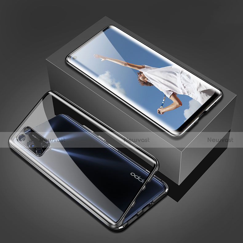 Luxury Aluminum Metal Frame Mirror Cover Case 360 Degrees T02 for Oppo A92 Black