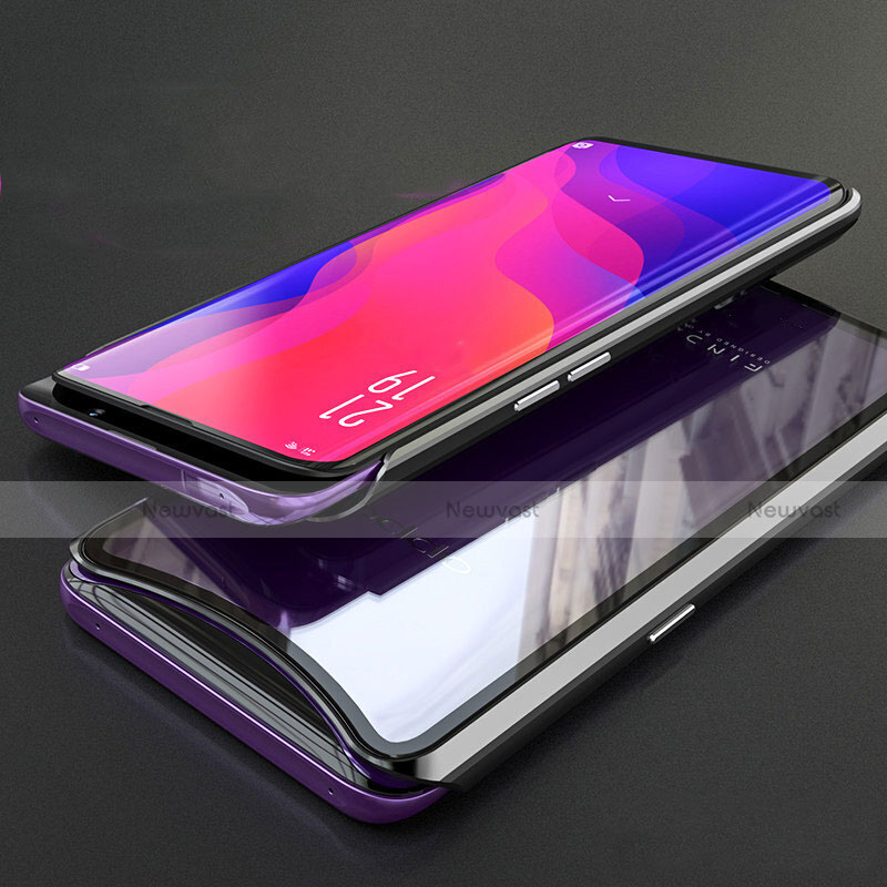 Luxury Aluminum Metal Frame Mirror Cover Case 360 Degrees T02 for Oppo Find X Super Flash Edition Black