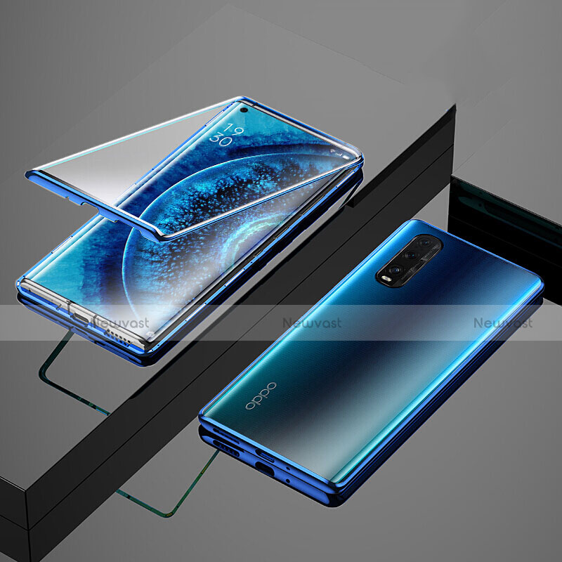 Luxury Aluminum Metal Frame Mirror Cover Case 360 Degrees T02 for Oppo Find X2 Blue