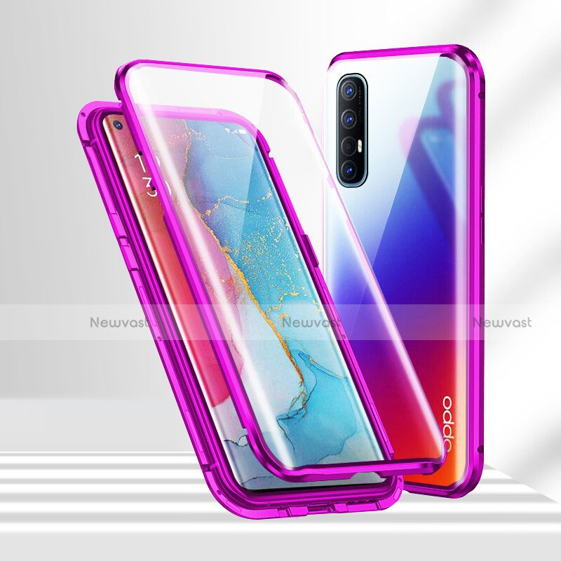 Luxury Aluminum Metal Frame Mirror Cover Case 360 Degrees T02 for Oppo Find X2 Neo Purple