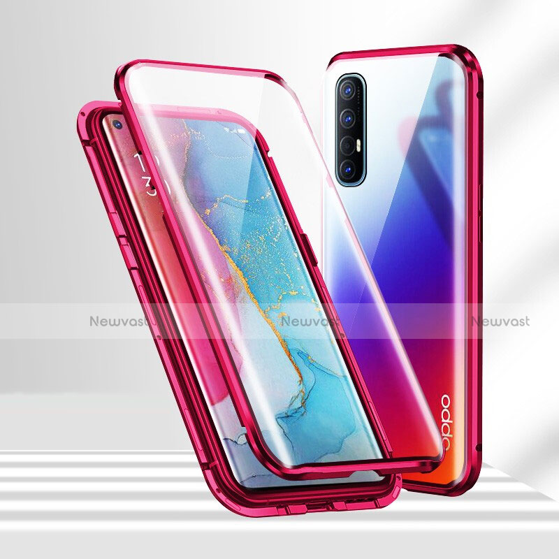 Luxury Aluminum Metal Frame Mirror Cover Case 360 Degrees T02 for Oppo Find X2 Neo Red