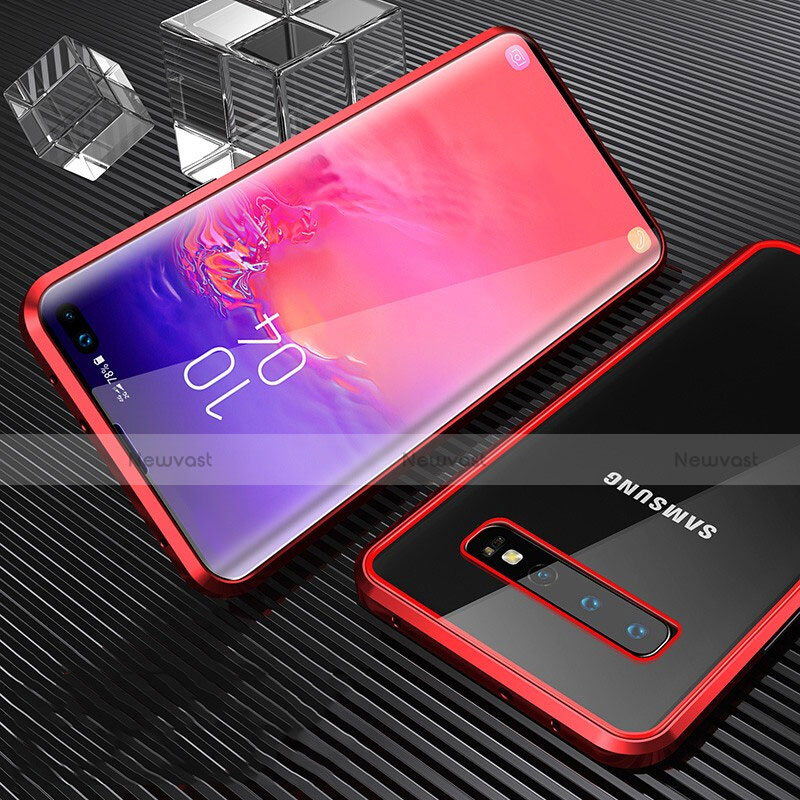 Luxury Aluminum Metal Frame Mirror Cover Case 360 Degrees T02 for Samsung Galaxy S10 Plus Red