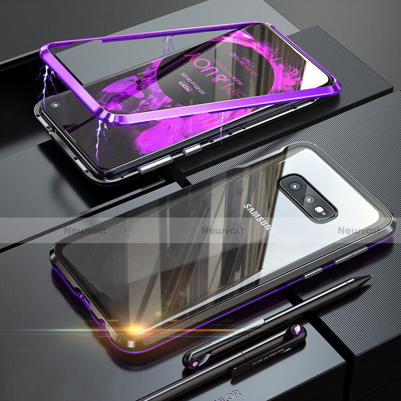 Luxury Aluminum Metal Frame Mirror Cover Case 360 Degrees T02 for Samsung Galaxy S10e Purple