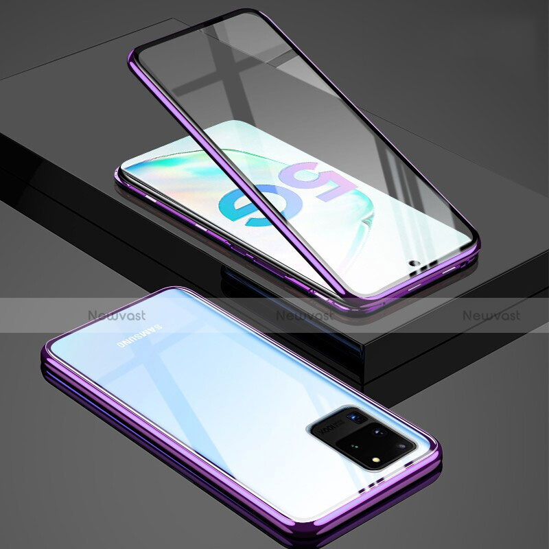 Luxury Aluminum Metal Frame Mirror Cover Case 360 Degrees T02 for Samsung Galaxy S20 Ultra 5G Purple