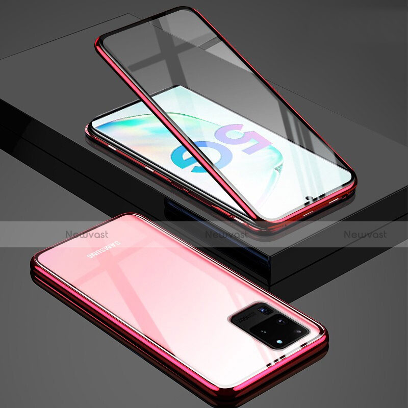 Luxury Aluminum Metal Frame Mirror Cover Case 360 Degrees T02 for Samsung Galaxy S20 Ultra 5G Red