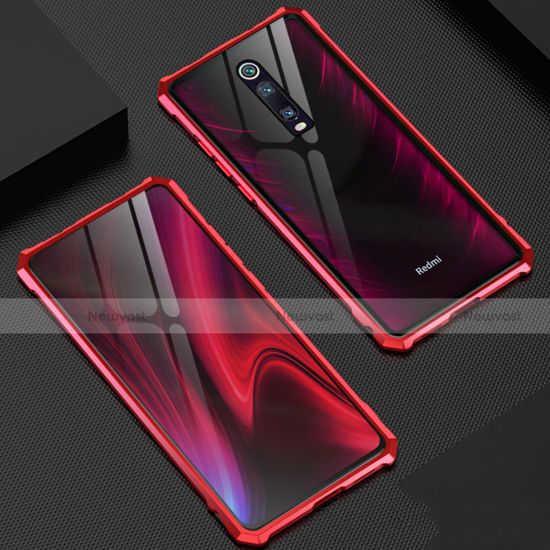 Luxury Aluminum Metal Frame Mirror Cover Case 360 Degrees T02 for Xiaomi Mi 9T Red