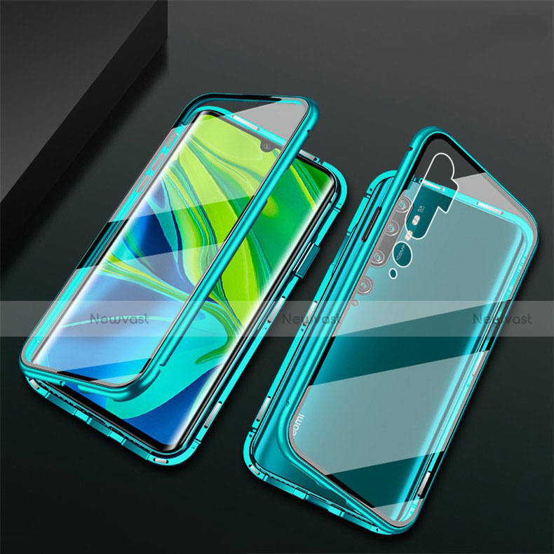 Luxury Aluminum Metal Frame Mirror Cover Case 360 Degrees T02 for Xiaomi Mi Note 10 Cyan