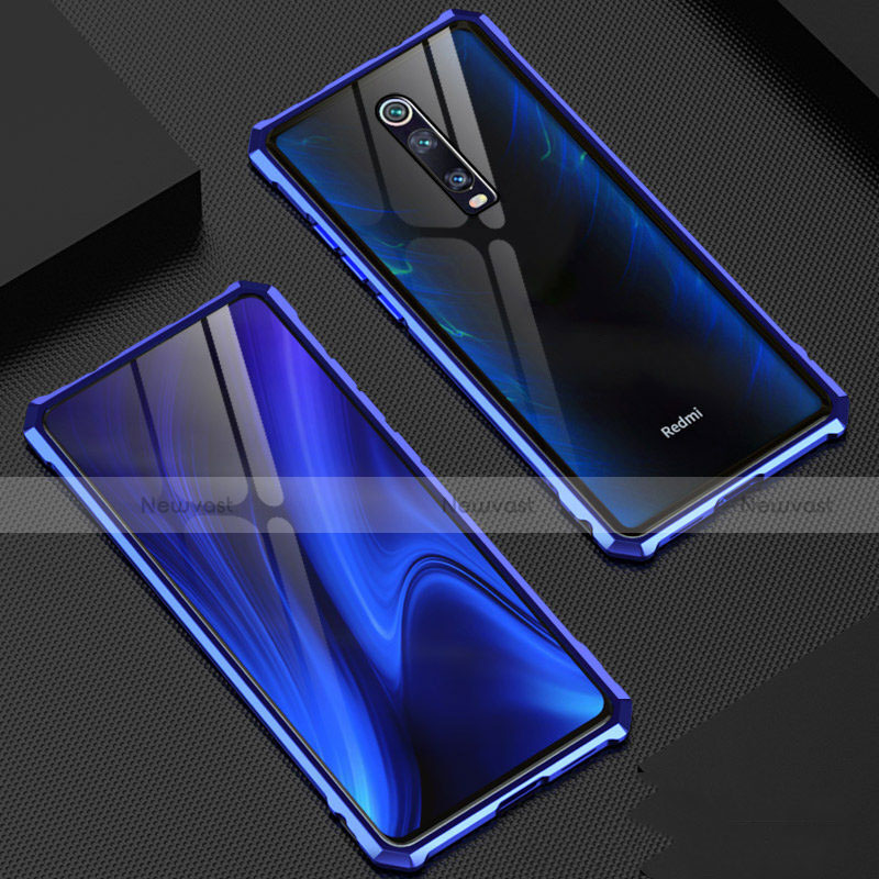 Luxury Aluminum Metal Frame Mirror Cover Case 360 Degrees T02 for Xiaomi Redmi K20 Blue