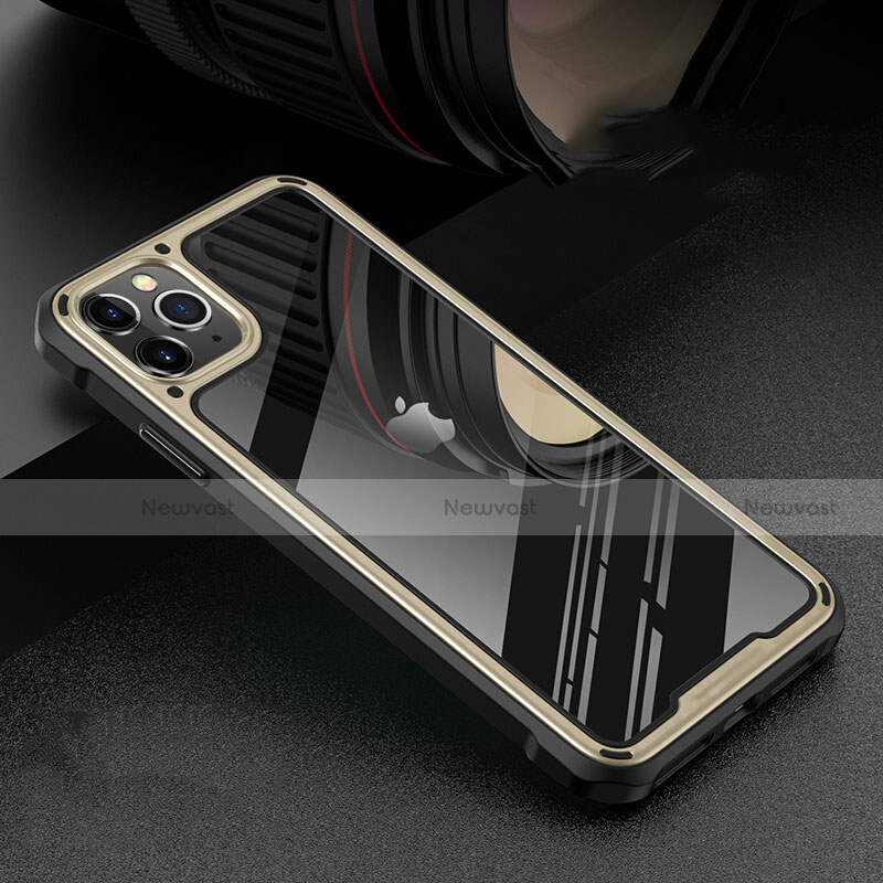 Luxury Aluminum Metal Frame Mirror Cover Case 360 Degrees T03 for Apple iPhone 11 Pro Gold