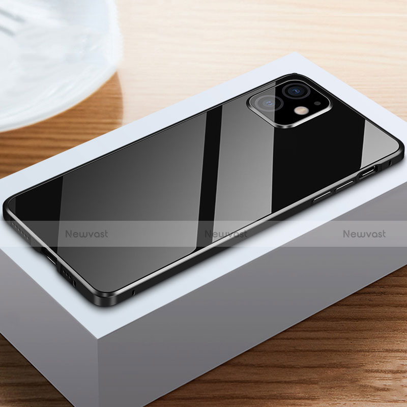 Luxury Aluminum Metal Frame Mirror Cover Case 360 Degrees T03 for Apple iPhone 12 Black