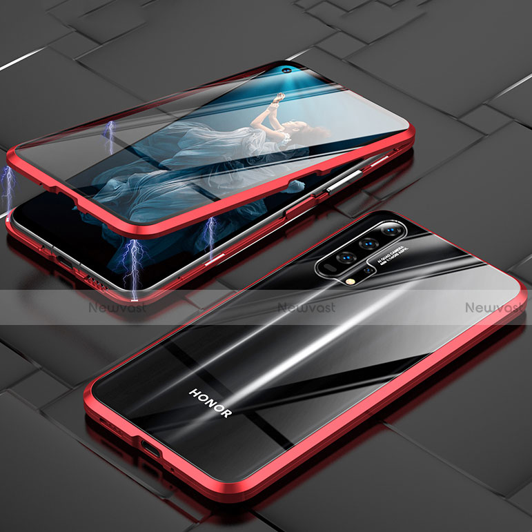 Luxury Aluminum Metal Frame Mirror Cover Case 360 Degrees T03 for Huawei Honor 20 Pro Red