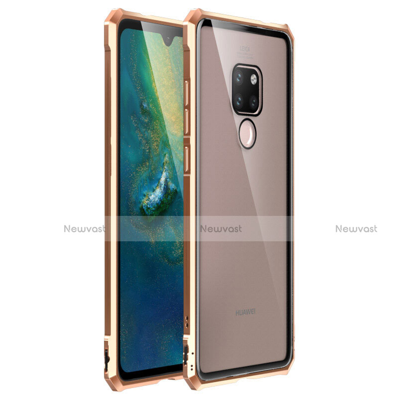 Luxury Aluminum Metal Frame Mirror Cover Case 360 Degrees T03 for Huawei Mate 20 X 5G Gold
