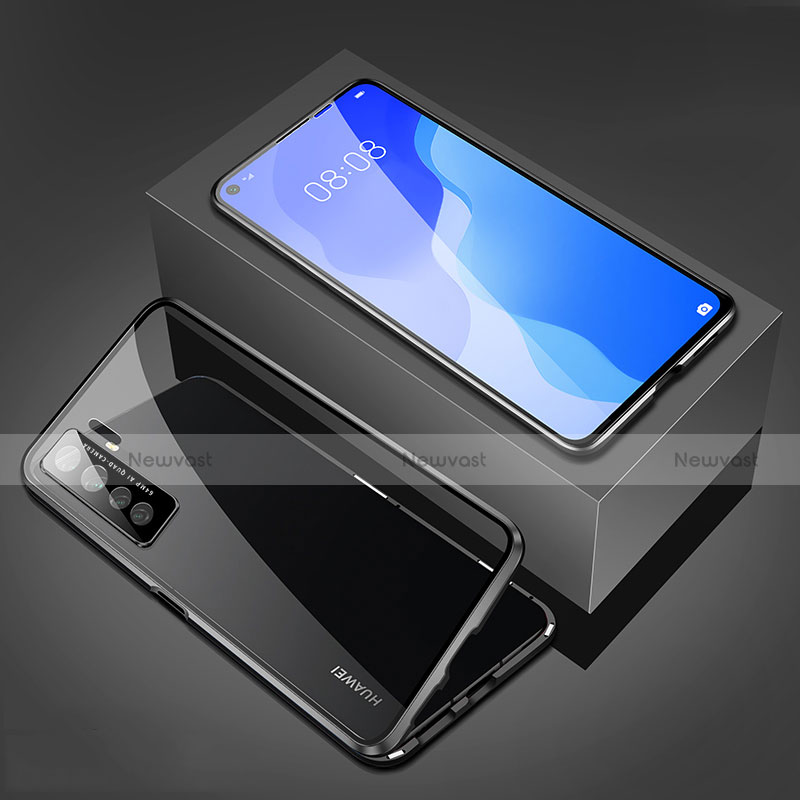 Luxury Aluminum Metal Frame Mirror Cover Case 360 Degrees T03 for Huawei Nova 7 SE 5G Black