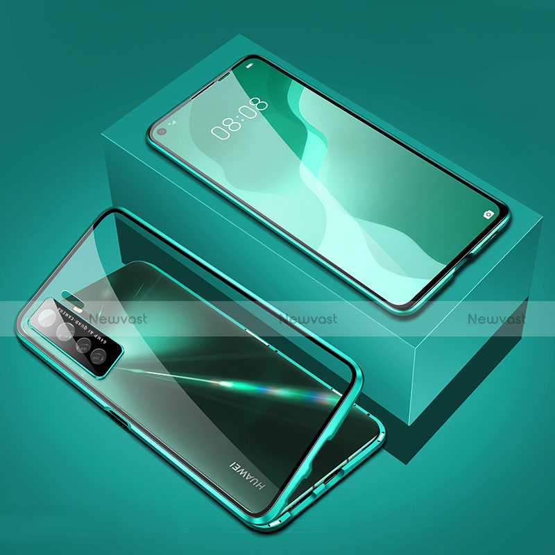 Luxury Aluminum Metal Frame Mirror Cover Case 360 Degrees T03 for Huawei Nova 7 SE 5G Green