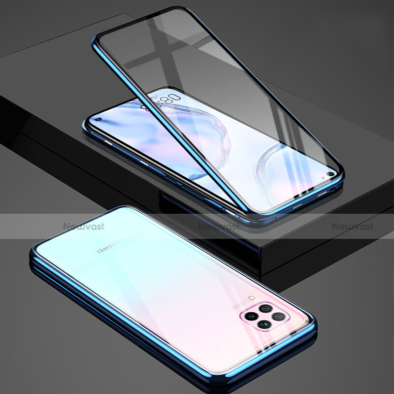 Luxury Aluminum Metal Frame Mirror Cover Case 360 Degrees T03 for Huawei Nova 7i Blue