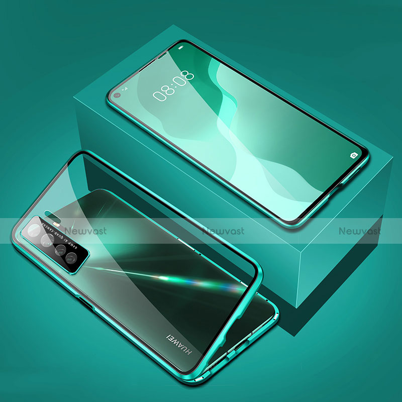 Luxury Aluminum Metal Frame Mirror Cover Case 360 Degrees T03 for Huawei P40 Lite 5G Green