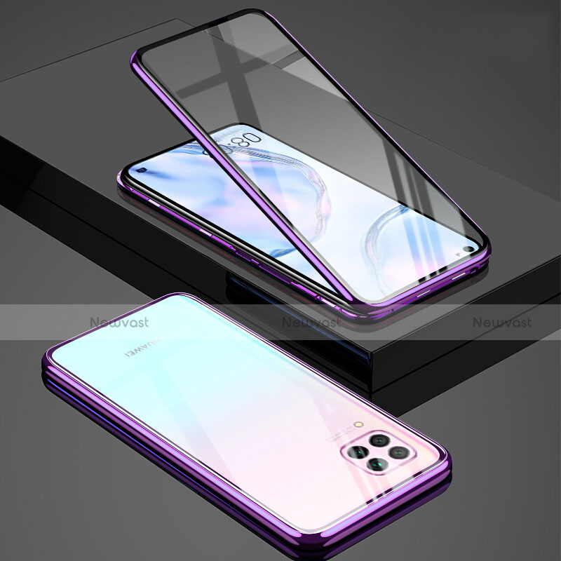 Luxury Aluminum Metal Frame Mirror Cover Case 360 Degrees T03 for Huawei P40 Lite Purple