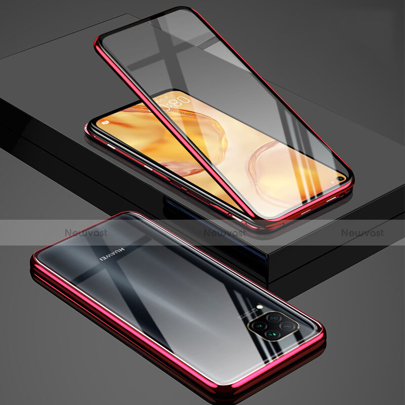 Luxury Aluminum Metal Frame Mirror Cover Case 360 Degrees T03 for Huawei P40 Lite Red