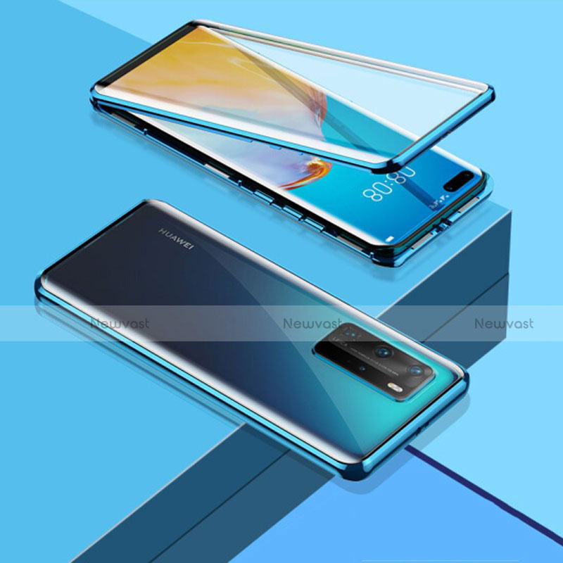 Luxury Aluminum Metal Frame Mirror Cover Case 360 Degrees T03 for Huawei P40 Pro Blue