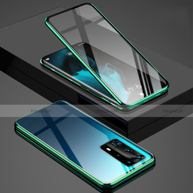 Luxury Aluminum Metal Frame Mirror Cover Case 360 Degrees T03 for Huawei P40 Pro+ Plus Green