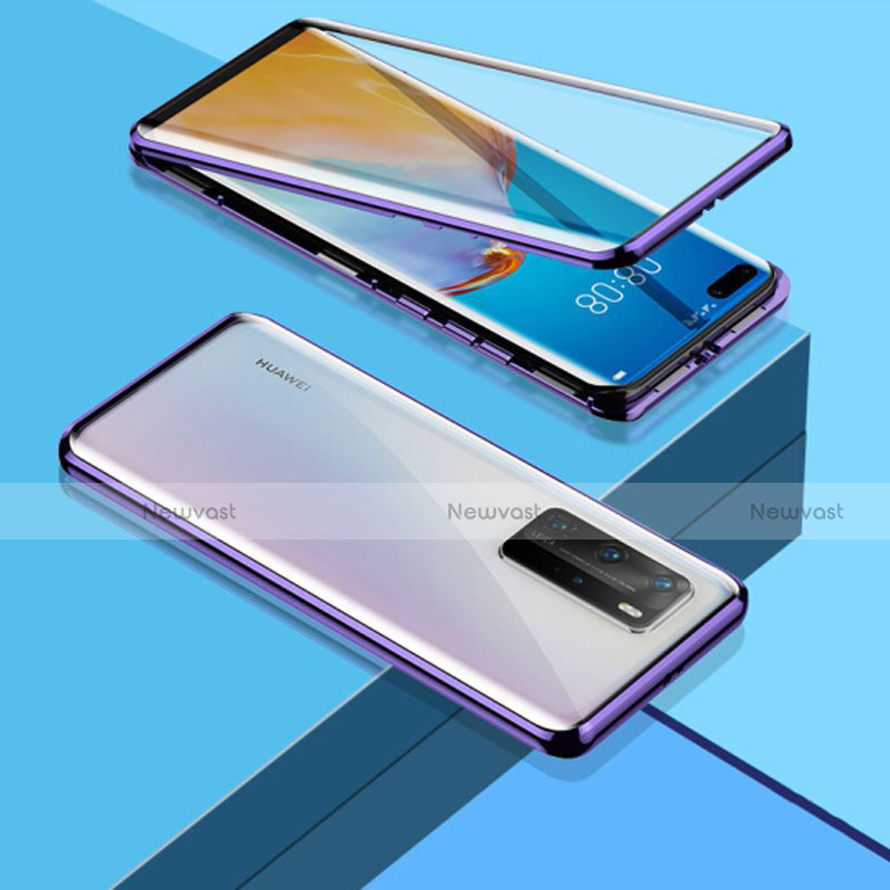 Luxury Aluminum Metal Frame Mirror Cover Case 360 Degrees T03 for Huawei P40 Pro Purple
