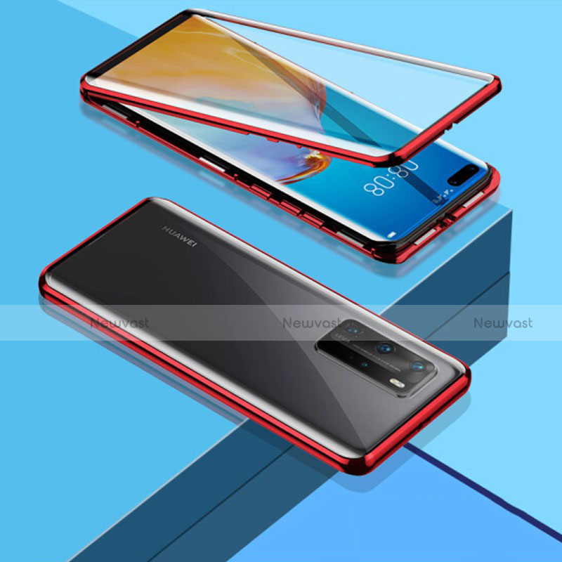 Luxury Aluminum Metal Frame Mirror Cover Case 360 Degrees T03 for Huawei P40 Pro Red