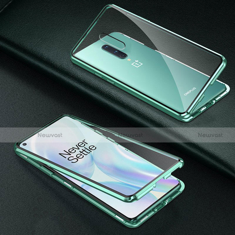Luxury Aluminum Metal Frame Mirror Cover Case 360 Degrees T03 for OnePlus 8 Green