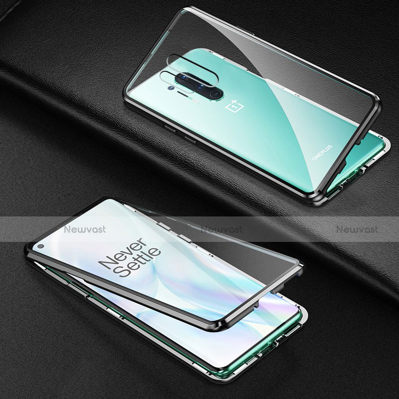 Luxury Aluminum Metal Frame Mirror Cover Case 360 Degrees T03 for OnePlus 8 Pro Black
