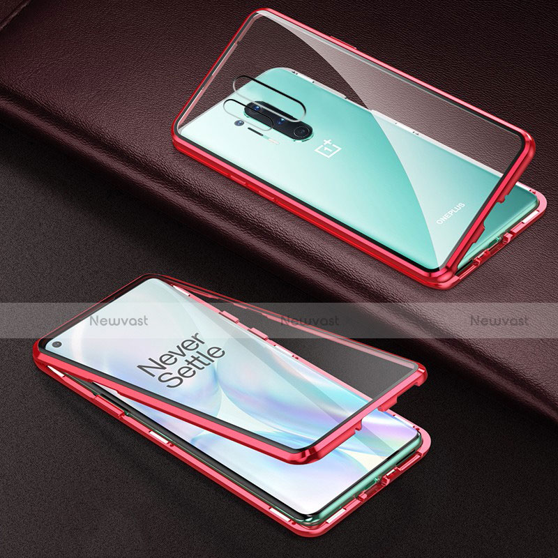 Luxury Aluminum Metal Frame Mirror Cover Case 360 Degrees T03 for OnePlus 8 Pro Red