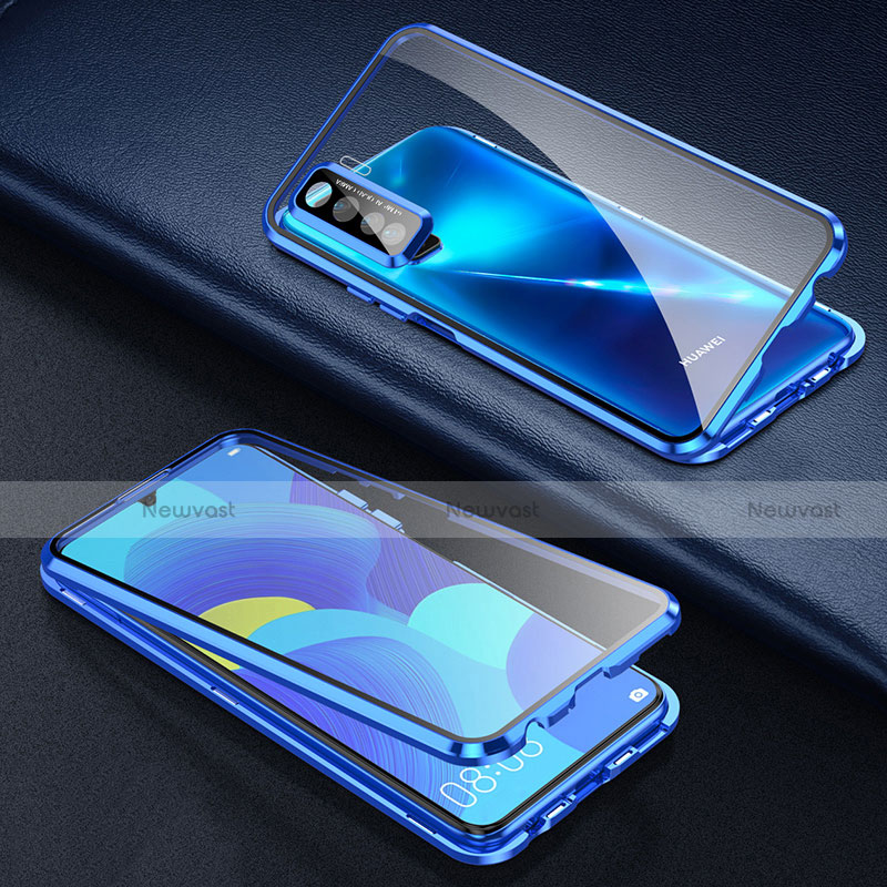 Luxury Aluminum Metal Frame Mirror Cover Case 360 Degrees T03 for Oppo A91 Blue