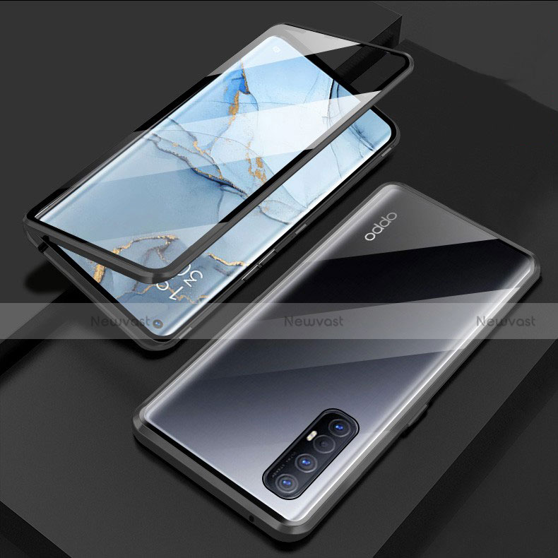 Luxury Aluminum Metal Frame Mirror Cover Case 360 Degrees T03 for Oppo Find X2 Neo Black