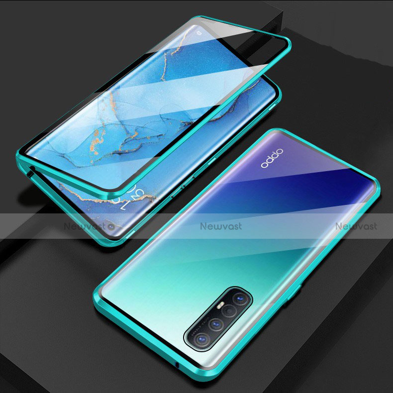 Luxury Aluminum Metal Frame Mirror Cover Case 360 Degrees T03 for Oppo Find X2 Neo Cyan