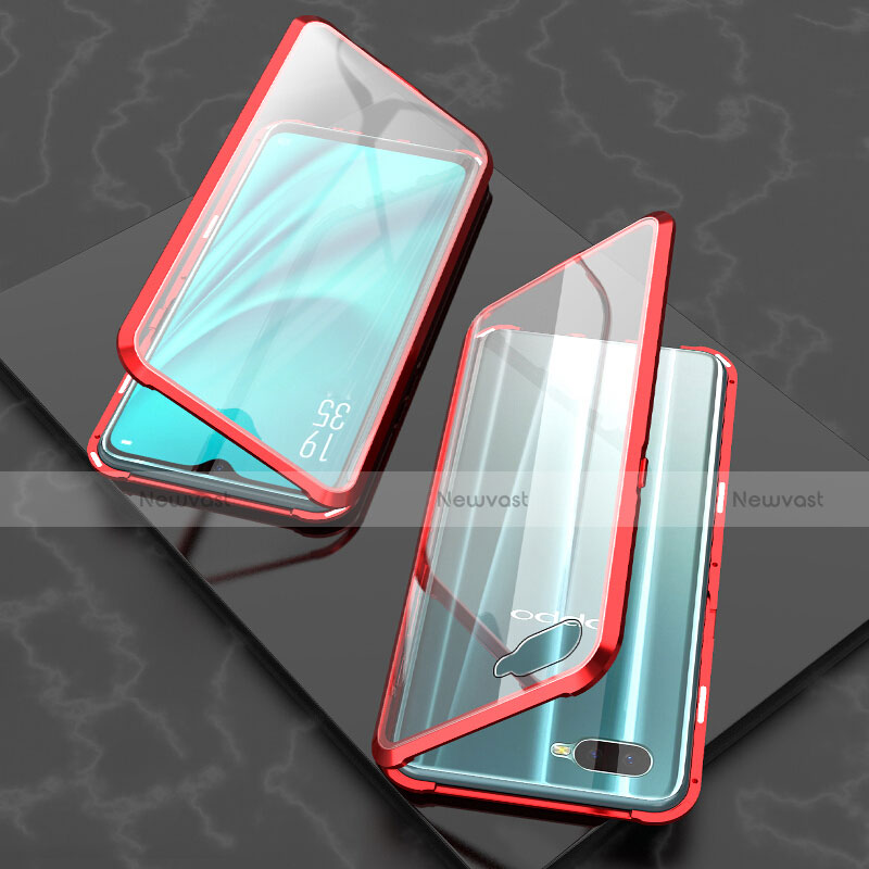 Luxury Aluminum Metal Frame Mirror Cover Case 360 Degrees T03 for Oppo K1 Red