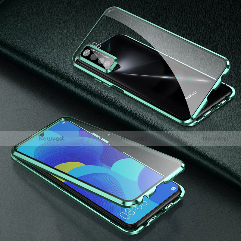 Luxury Aluminum Metal Frame Mirror Cover Case 360 Degrees T03 for Oppo K7 5G Green