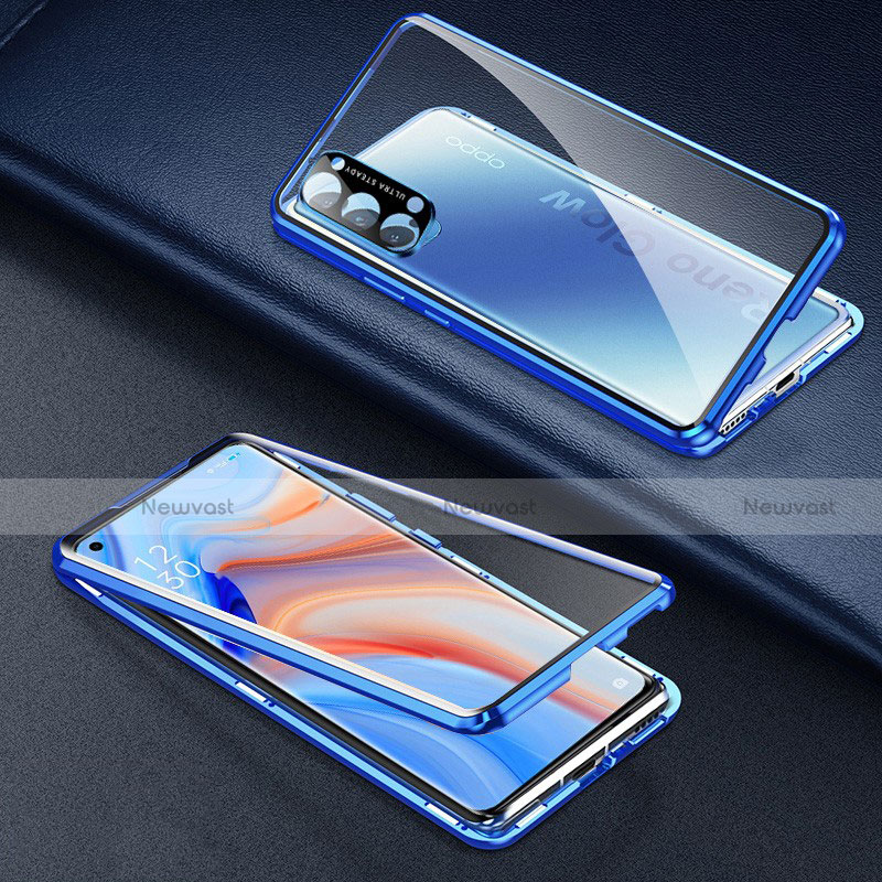 Luxury Aluminum Metal Frame Mirror Cover Case 360 Degrees T03 for Oppo Reno4 Pro 5G