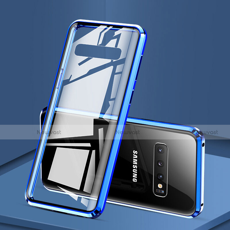 Luxury Aluminum Metal Frame Mirror Cover Case 360 Degrees T03 for Samsung Galaxy S10 5G Blue