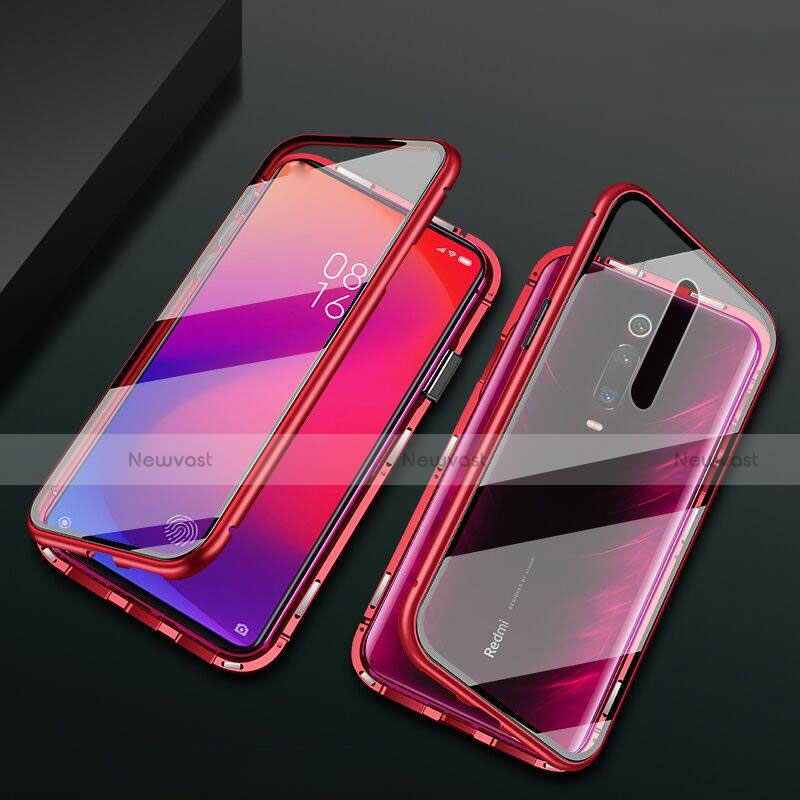 Luxury Aluminum Metal Frame Mirror Cover Case 360 Degrees T03 for Xiaomi Mi 9T Red