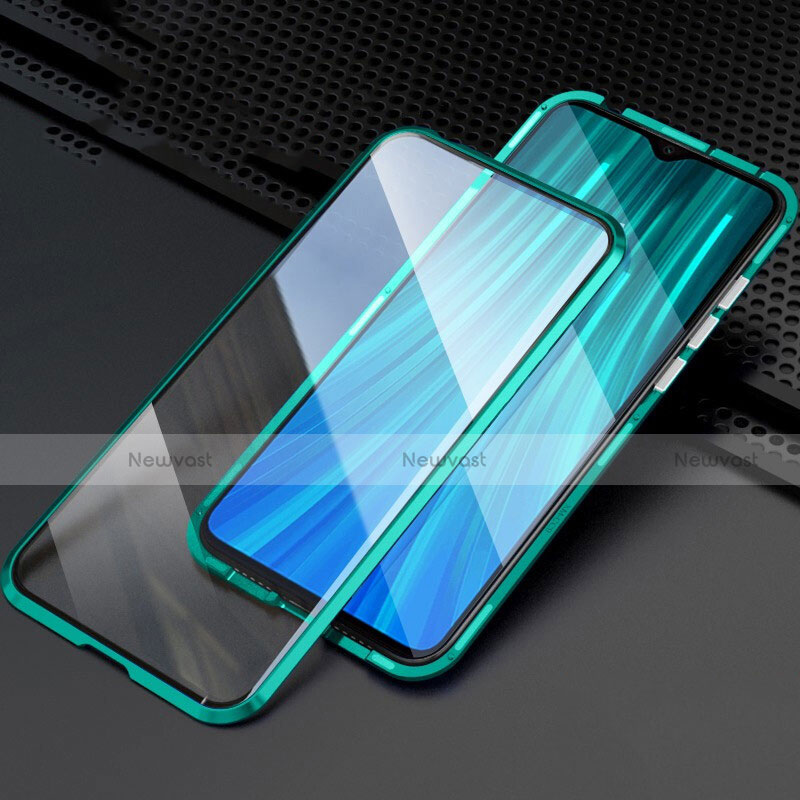 Luxury Aluminum Metal Frame Mirror Cover Case 360 Degrees T03 for Xiaomi Redmi Note 8 Pro Cyan