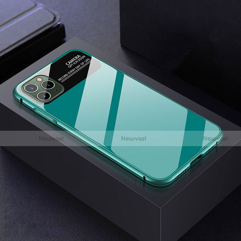 Luxury Aluminum Metal Frame Mirror Cover Case 360 Degrees T04 for Apple iPhone 11 Pro Max Cyan