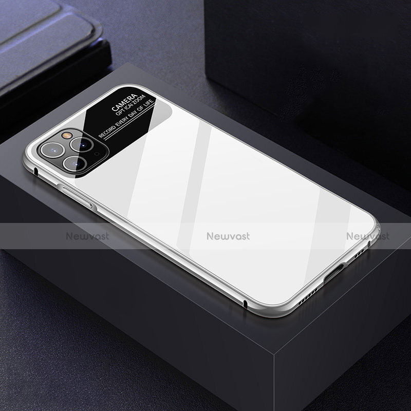 Luxury Aluminum Metal Frame Mirror Cover Case 360 Degrees T04 for Apple iPhone 11 Pro Max White