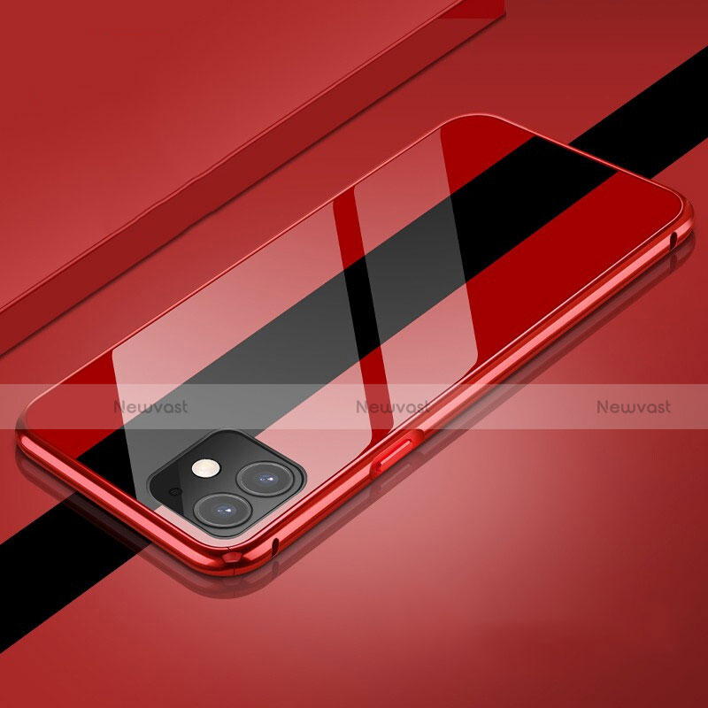 Luxury Aluminum Metal Frame Mirror Cover Case 360 Degrees T04 for Apple iPhone 11 Red