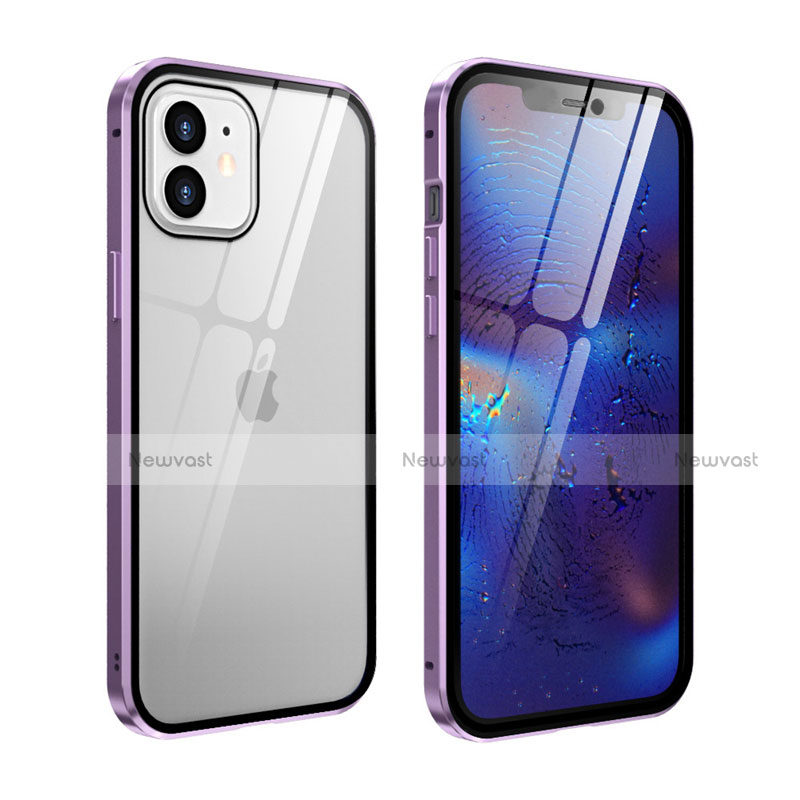 Luxury Aluminum Metal Frame Mirror Cover Case 360 Degrees T04 for Apple iPhone 12 Clove Purple