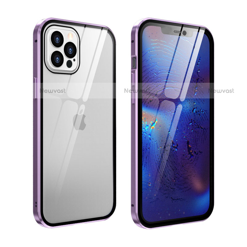 Luxury Aluminum Metal Frame Mirror Cover Case 360 Degrees T04 for Apple iPhone 12 Pro Clove Purple