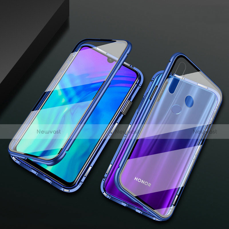 Luxury Aluminum Metal Frame Mirror Cover Case 360 Degrees T04 for Huawei Honor 20 Lite Blue