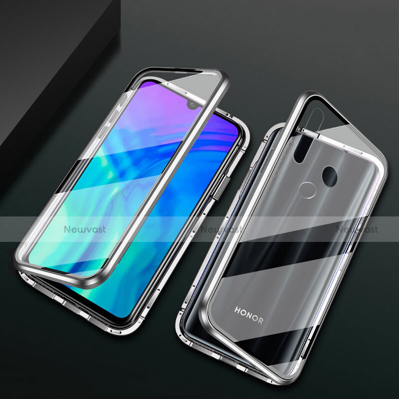 Luxury Aluminum Metal Frame Mirror Cover Case 360 Degrees T04 for Huawei Honor 20 Lite Silver