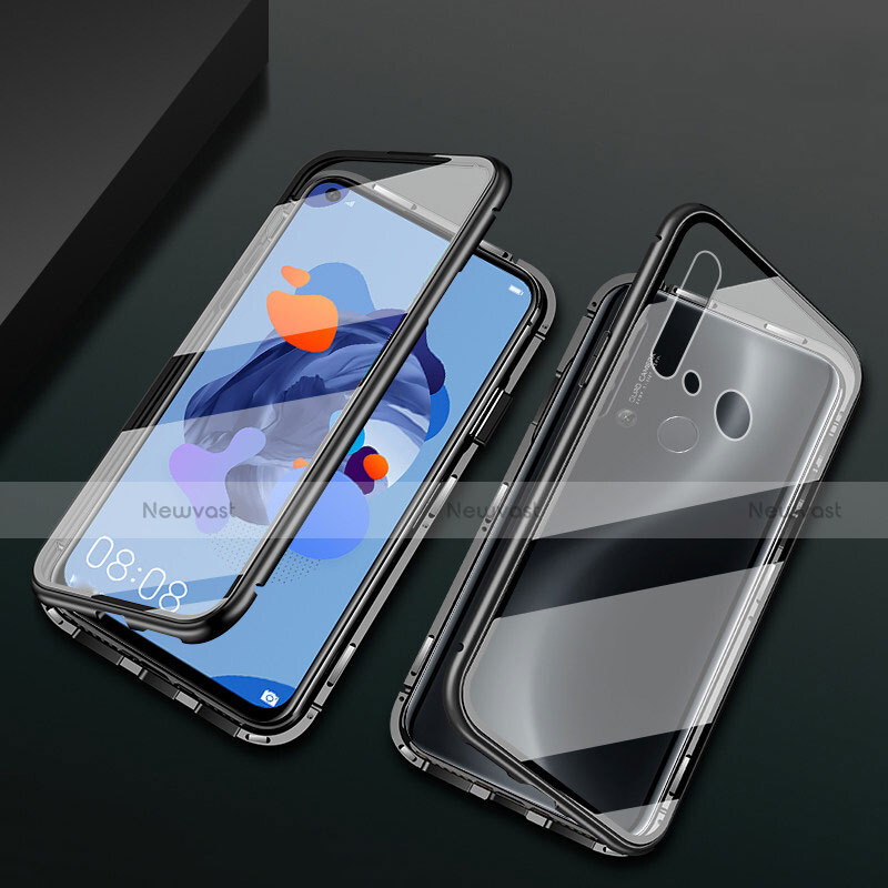 Luxury Aluminum Metal Frame Mirror Cover Case 360 Degrees T04 for Huawei P20 Lite (2019) Black