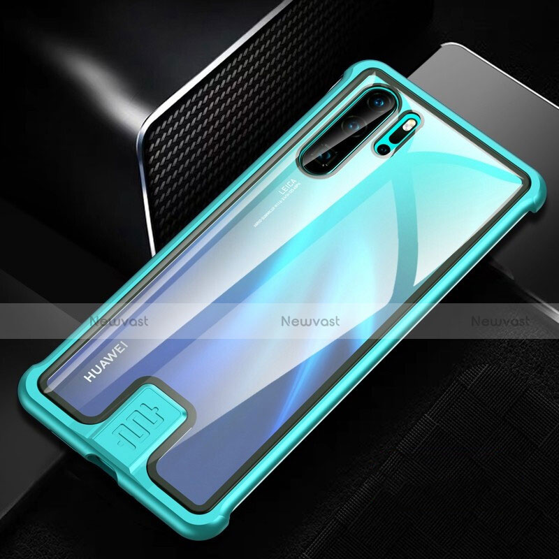 Luxury Aluminum Metal Frame Mirror Cover Case 360 Degrees T04 for Huawei P30 Pro Cyan