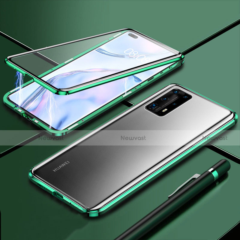 Luxury Aluminum Metal Frame Mirror Cover Case 360 Degrees T04 for Huawei P40 Pro+ Plus Green